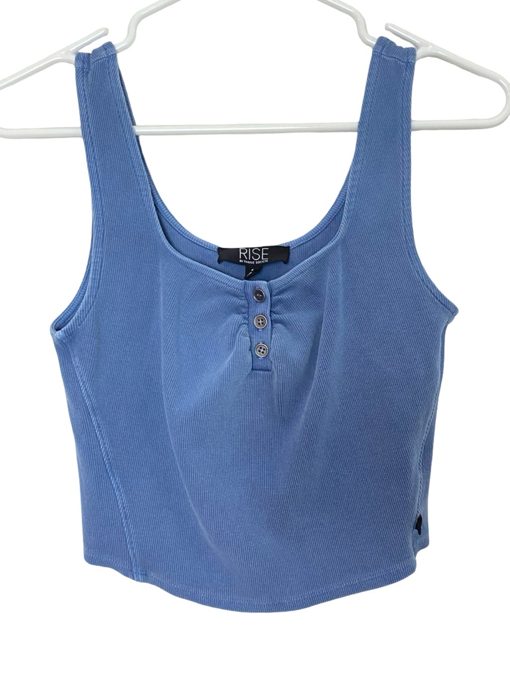 Thrive Societe Henley Tank Top Womens Size Small Blue Ribbed Rise Crop Shirt